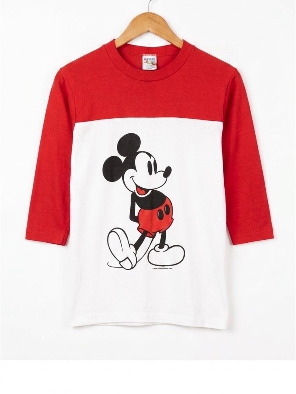 Vintage Mickey Mouse Red & White 3/4 Sleeve Baseball Tee Top